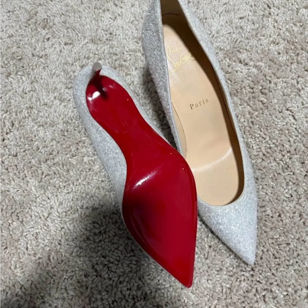 Christian Louboutin Silver Glitter Heels Size 38 - Picture 3 of 5